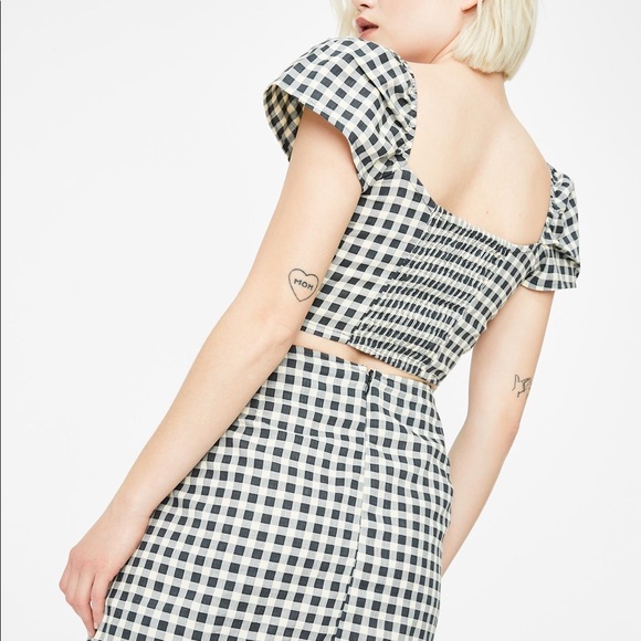 Motel Cindy Gingham Crop Top | Blue & Cream | NWT | Size L | Dolls Kill - Picture 3 of 5